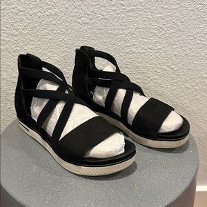 Eileen Fisher - Black Strappy Wedge Sandals